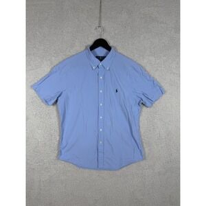 Polo Ralph Lauren Shirt Mens L Light Blue Button Down Short Sleeve Custom Fit